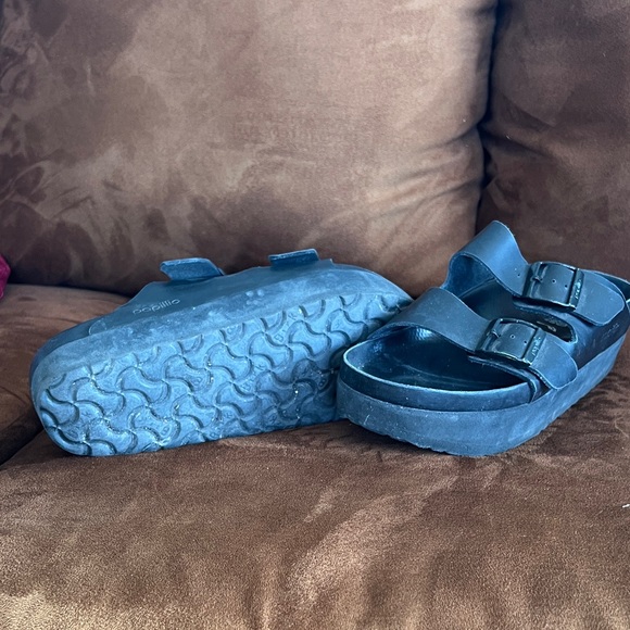 Papillio Black Double-Buckle Platform Sandals - Picture 2 of 4